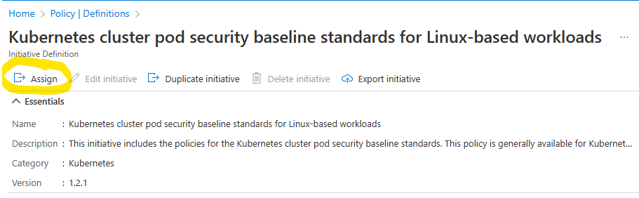 Assign Azure Policy Initiative
