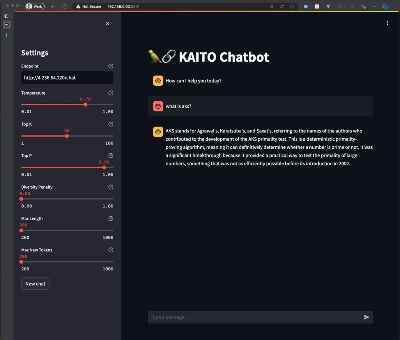 Screenshot of untuned model response