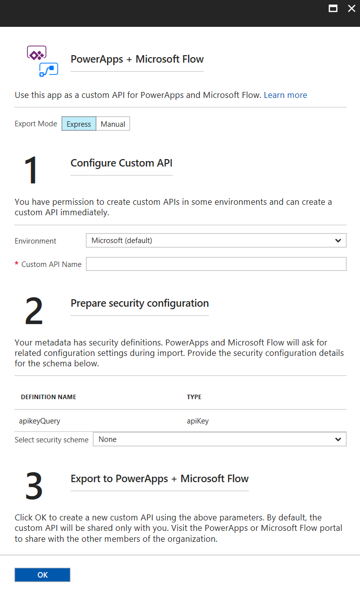 Express Export to PowerApps and Microsoft Flow