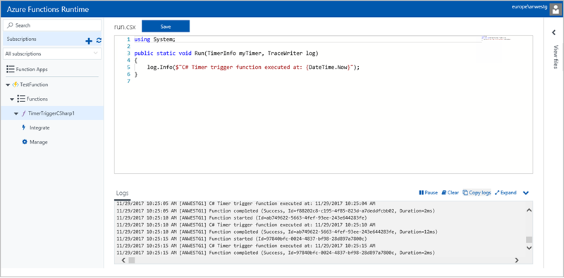 Azure Functions Runtime preview 2 portal