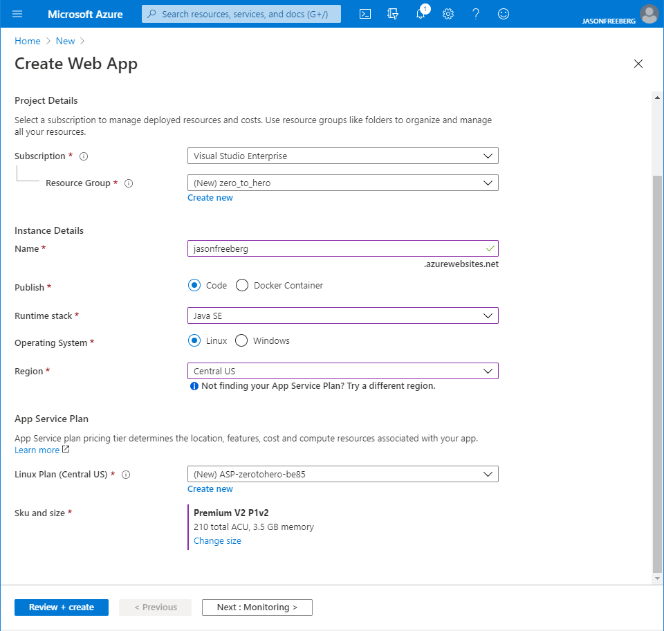 Create your webapp using the Portal