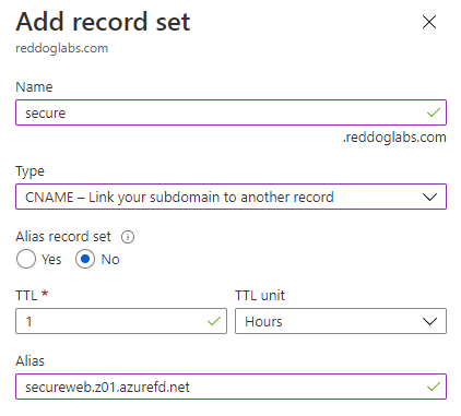 Azure DNS Add CNAME Record