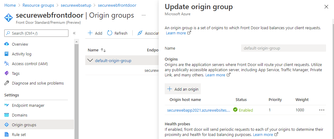Azure Front Door Update Origin Group