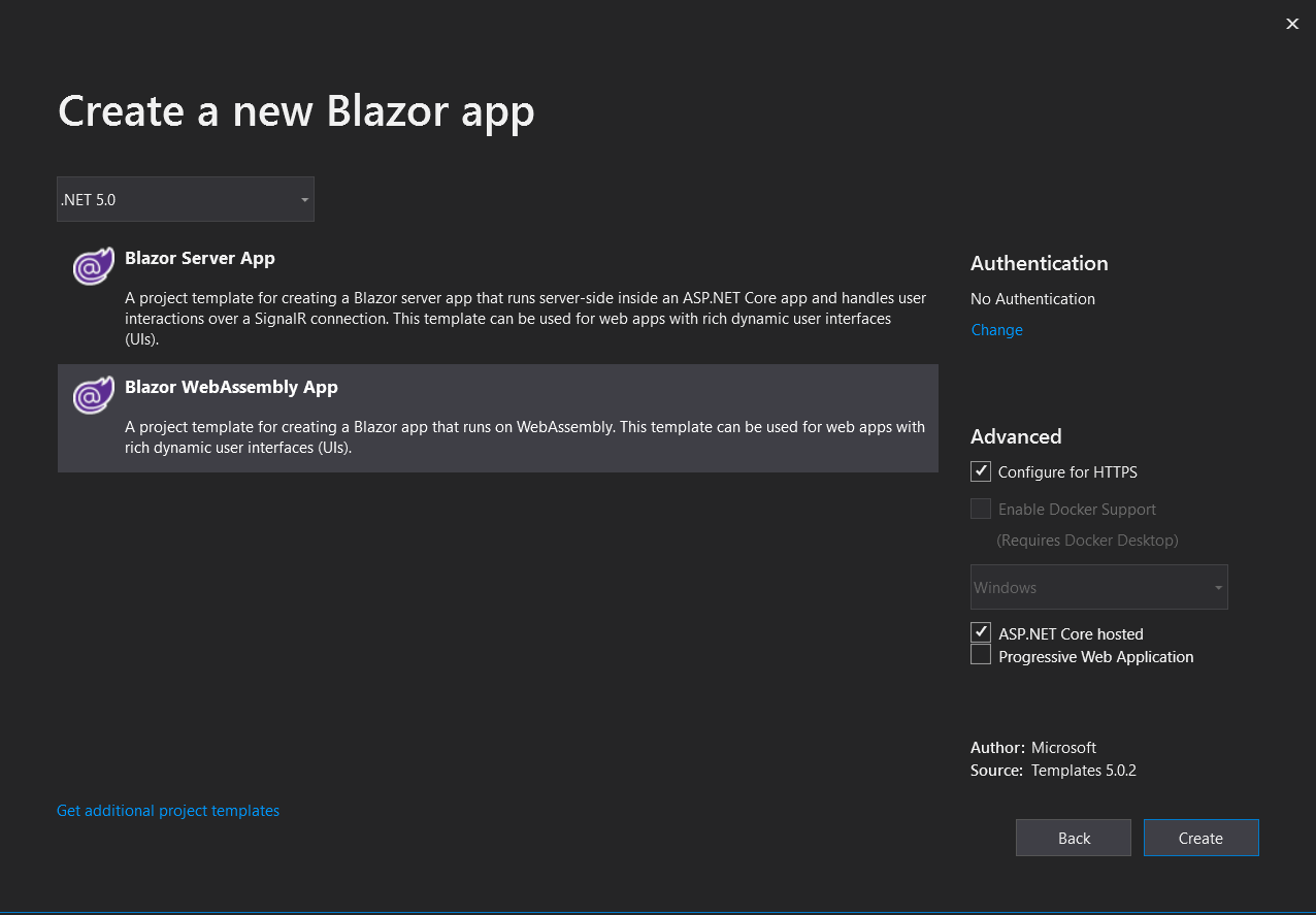 Blazor App Create in Visual Studio