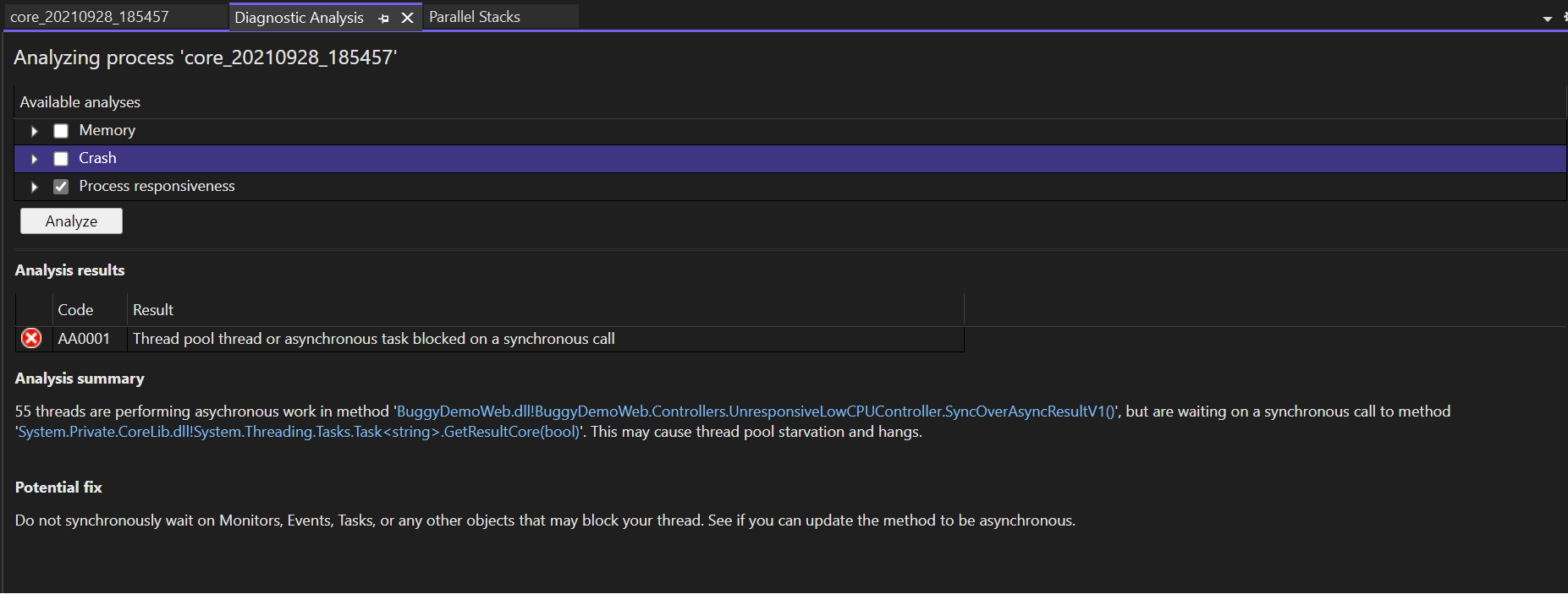 Visual Studio Diagnsostics Analysis