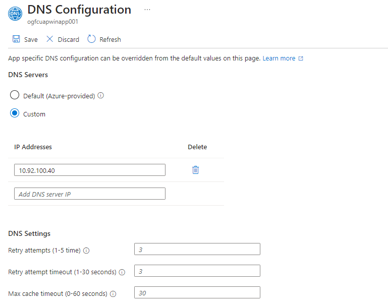 Azure portal DNS configuration
