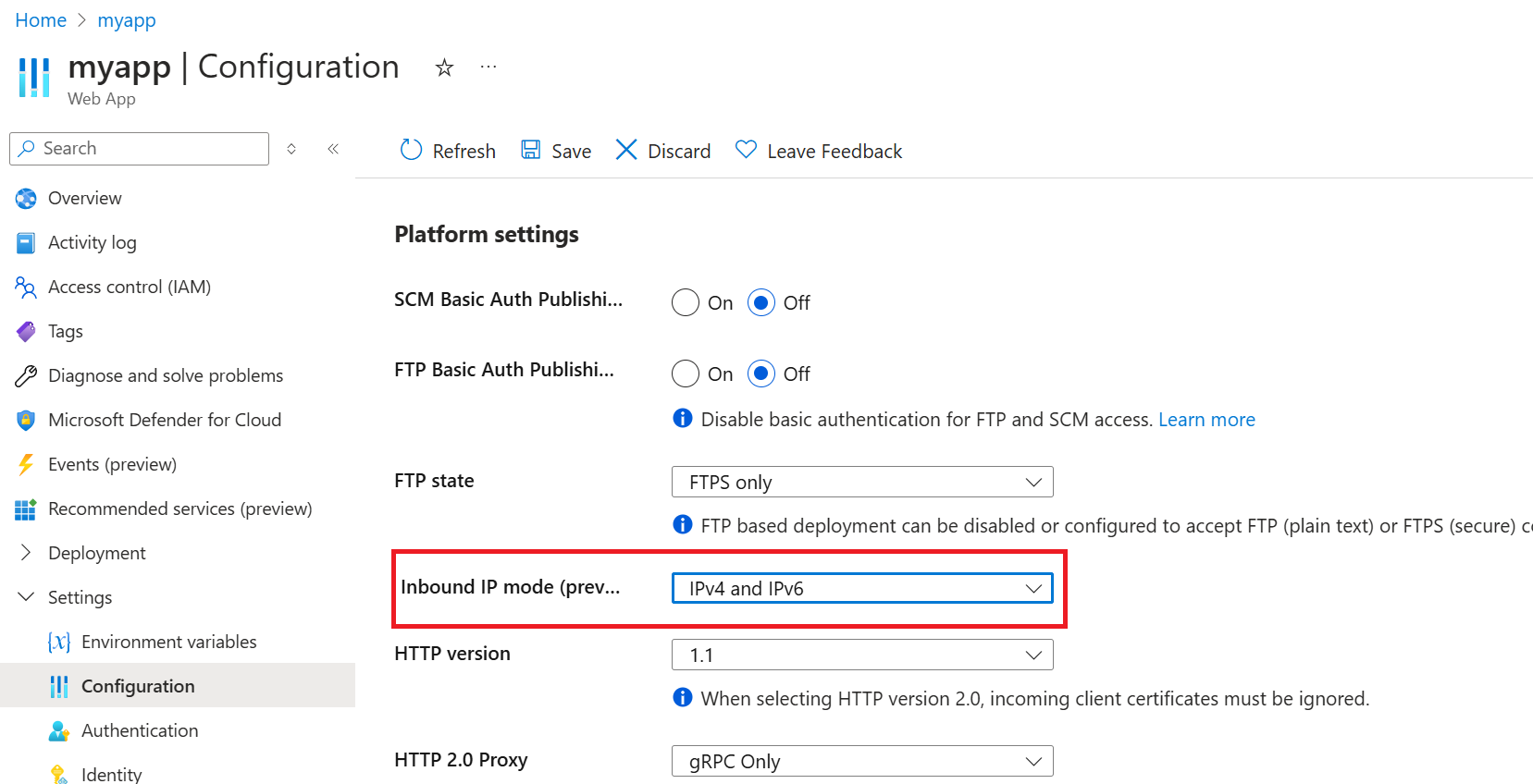 Inbound IP mode portal setting