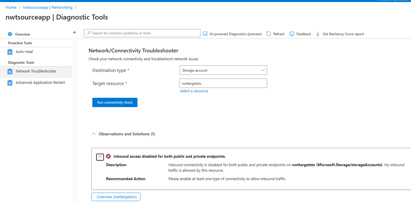 Troubleshooter storage test