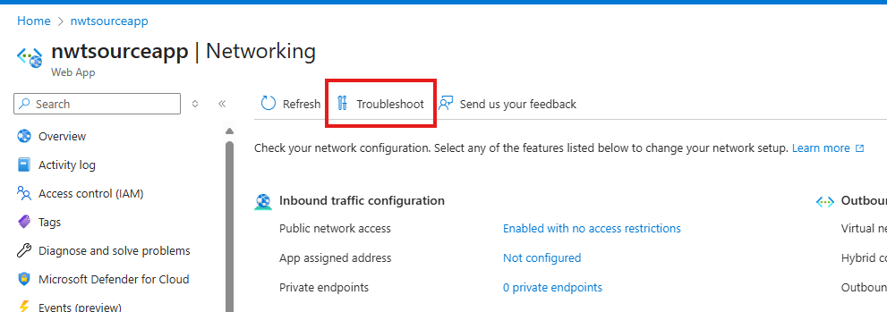 Azure portal networking hub