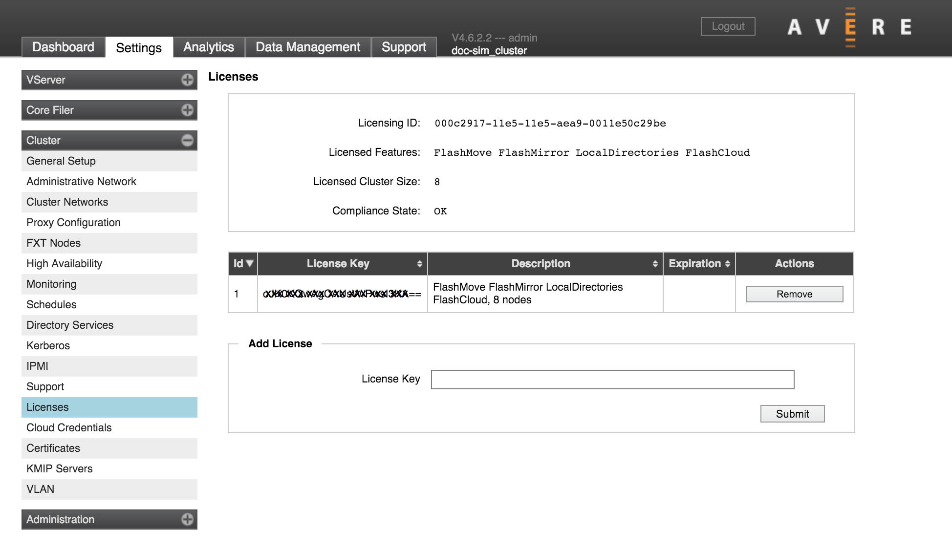 Licenses page