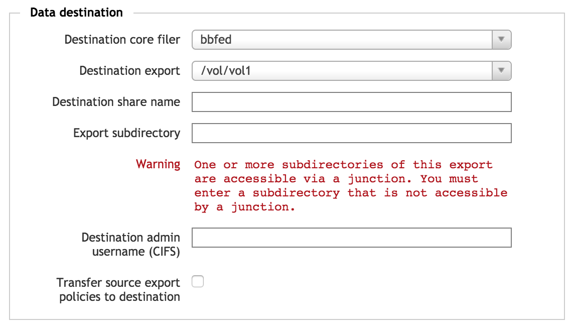Destination section with warning note about subdirectories accessible by a junction