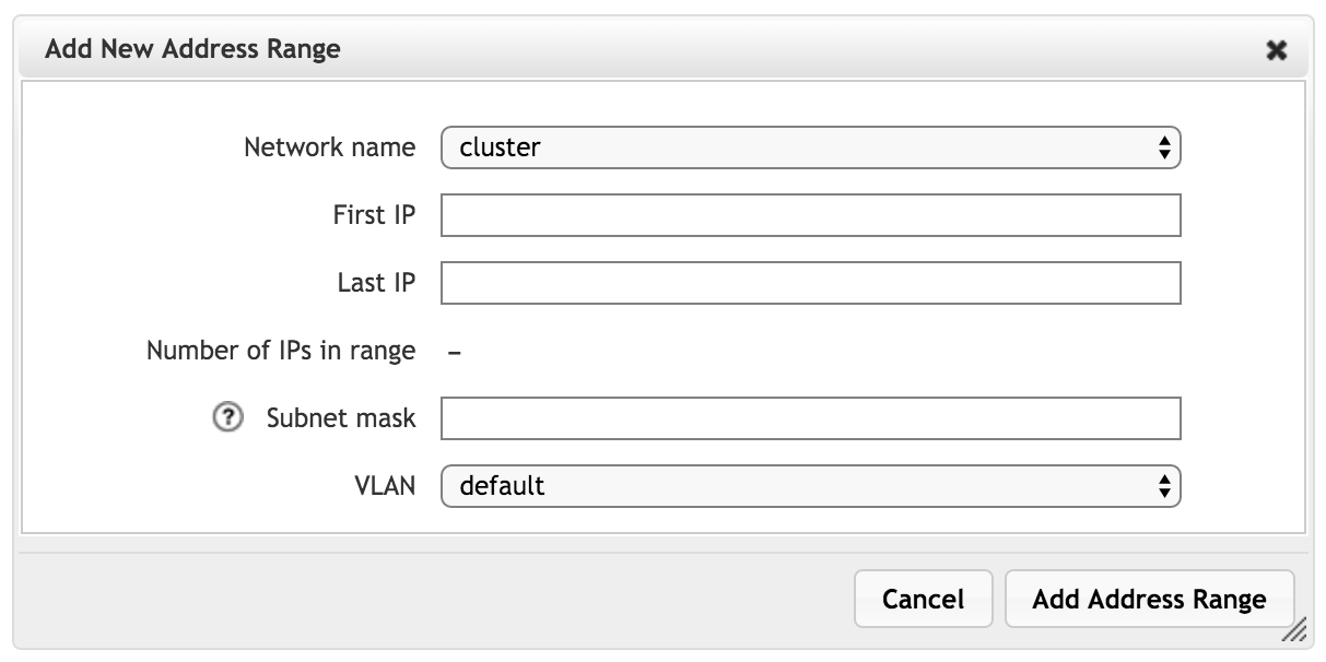 Defining an IP address range for a cluster network