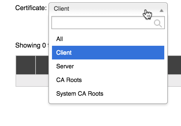 Certificate filter control options