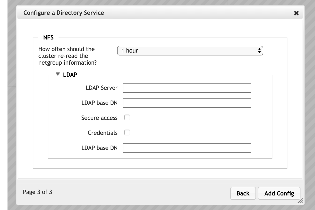 LDAP user/group server parameters for NFS - page 3 of the wizard