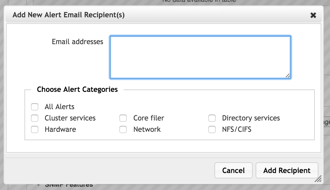Dialog to create a new email alert