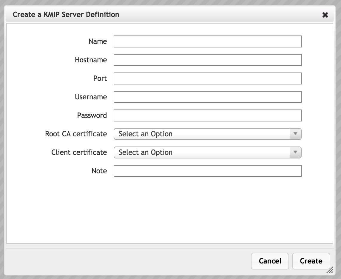 Create a KMIP Server dialog