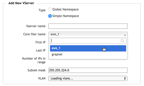 Choosing a core filer for a new simple namespace vserver