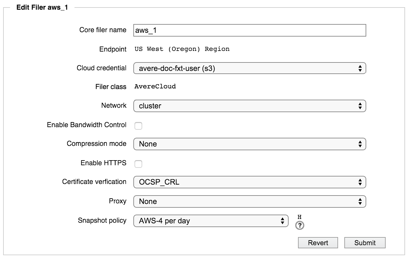 Edit Filer settings for a cloud core filer