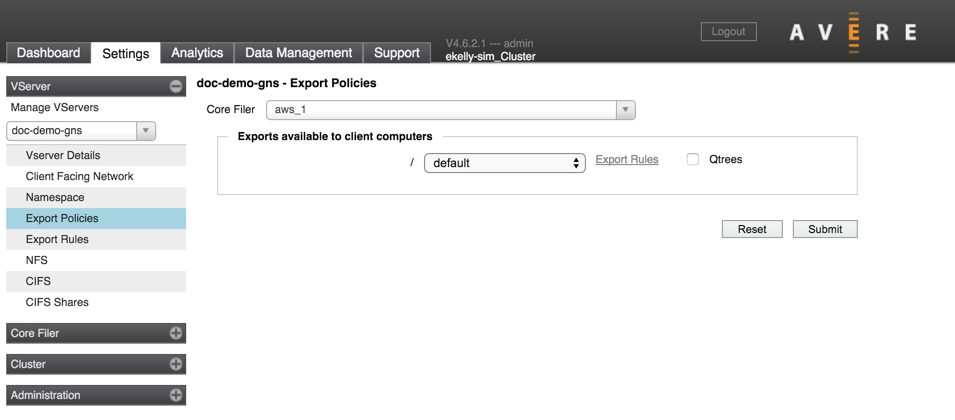 Export Policies Settings Page