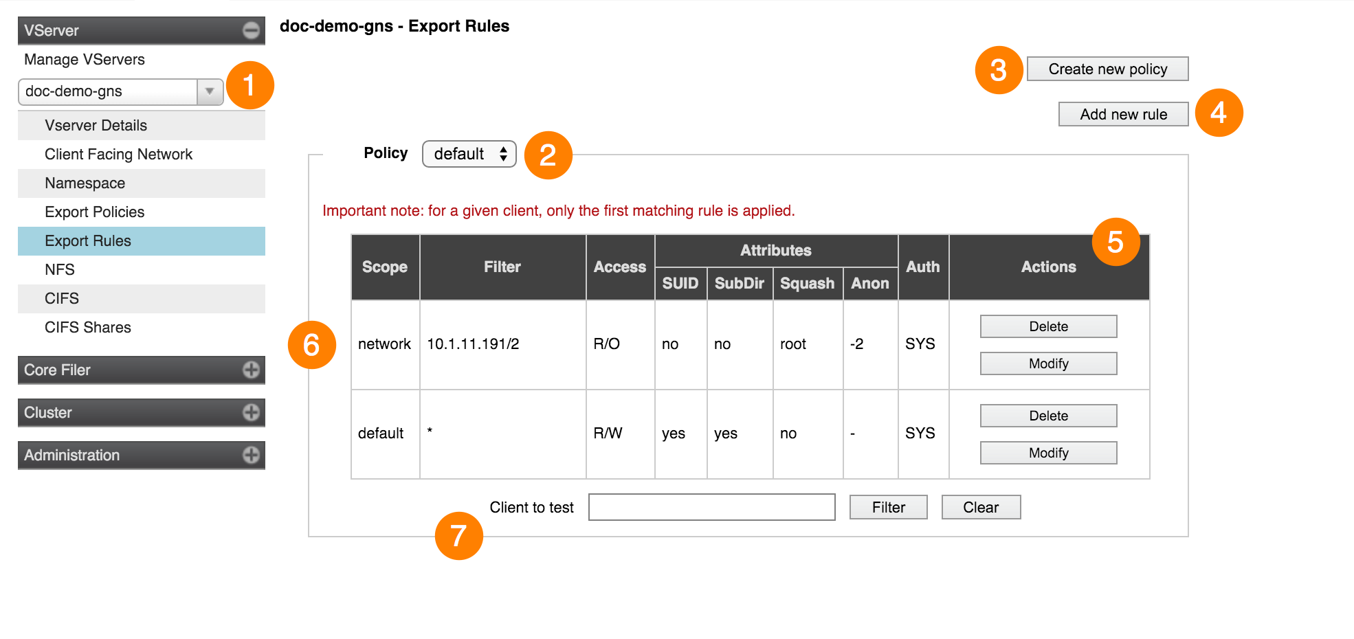 Export Rules Settings Page