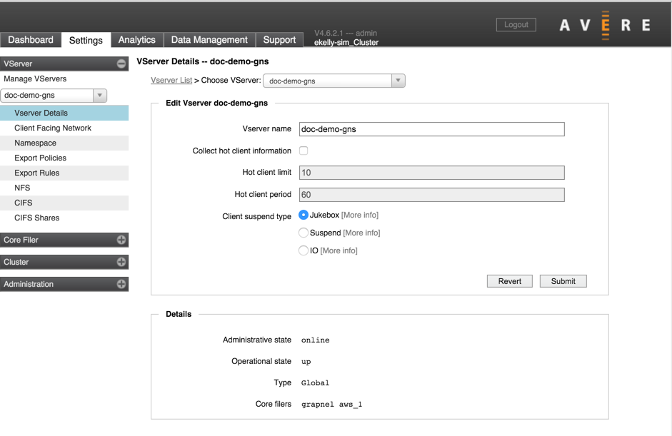 VServer Details page