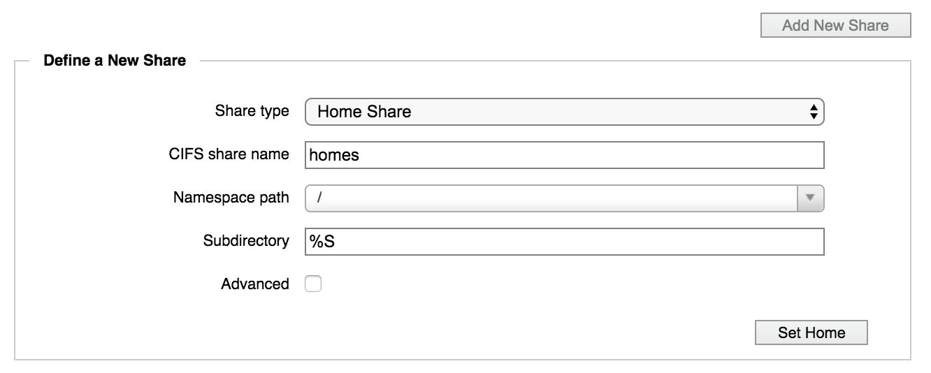 Default settings for a home share
