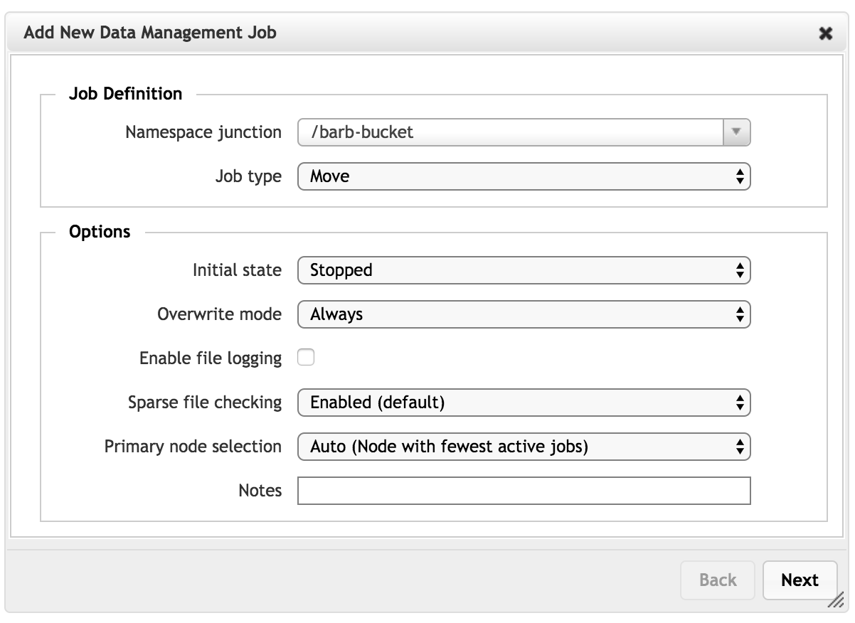 First page of Add New Data Management Job wizard