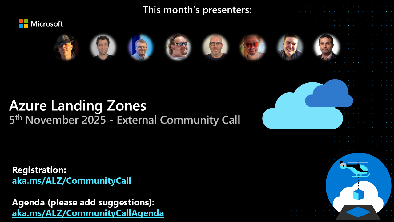 Screenshot of Azure Landing Zones Community Call from November 2025 recording on YouTube