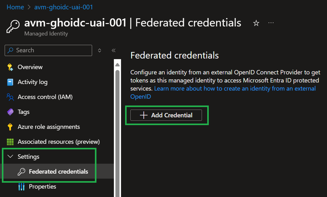 OIDC federated credentials