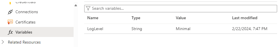 Log Level Variable