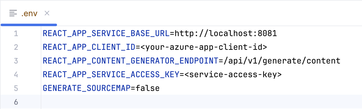 List of variables to update in the env file.