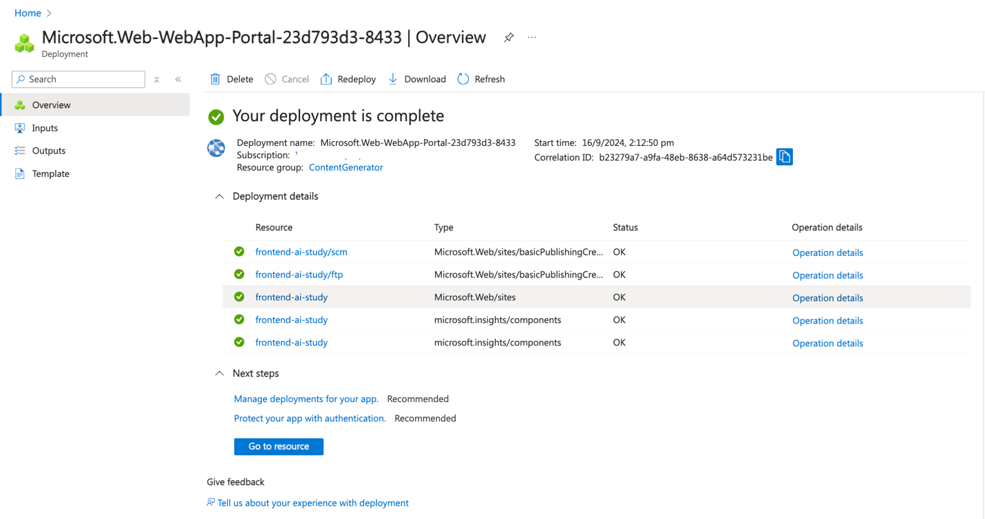 Web App deployment in Web Apps in the Azure portal