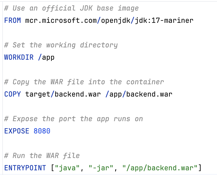 screenshot of example Dockerfile for back-end