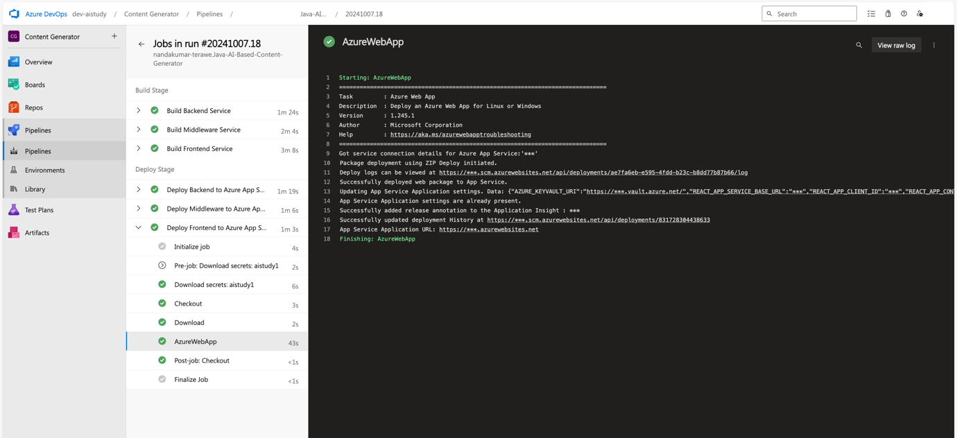 screenshot of logs in Azure DevOps portal