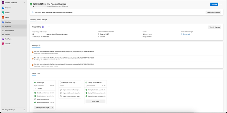 screenshot of pipeline trigger in Azure DevOps project