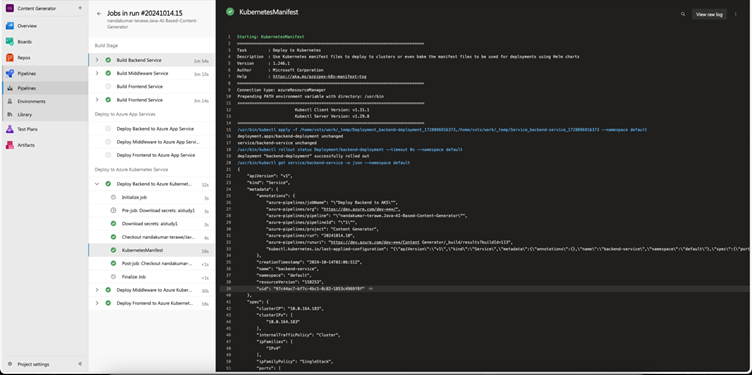 screenshot of pipeline results in Azure DevOps project