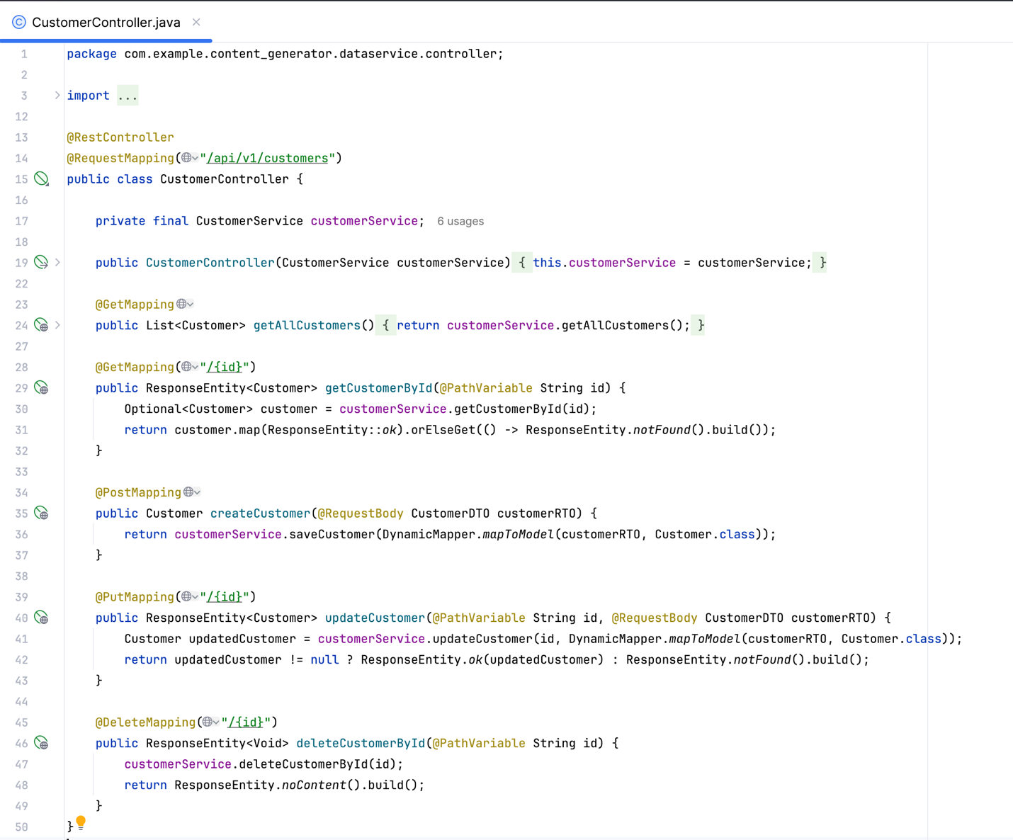 image of code snippet of customer API