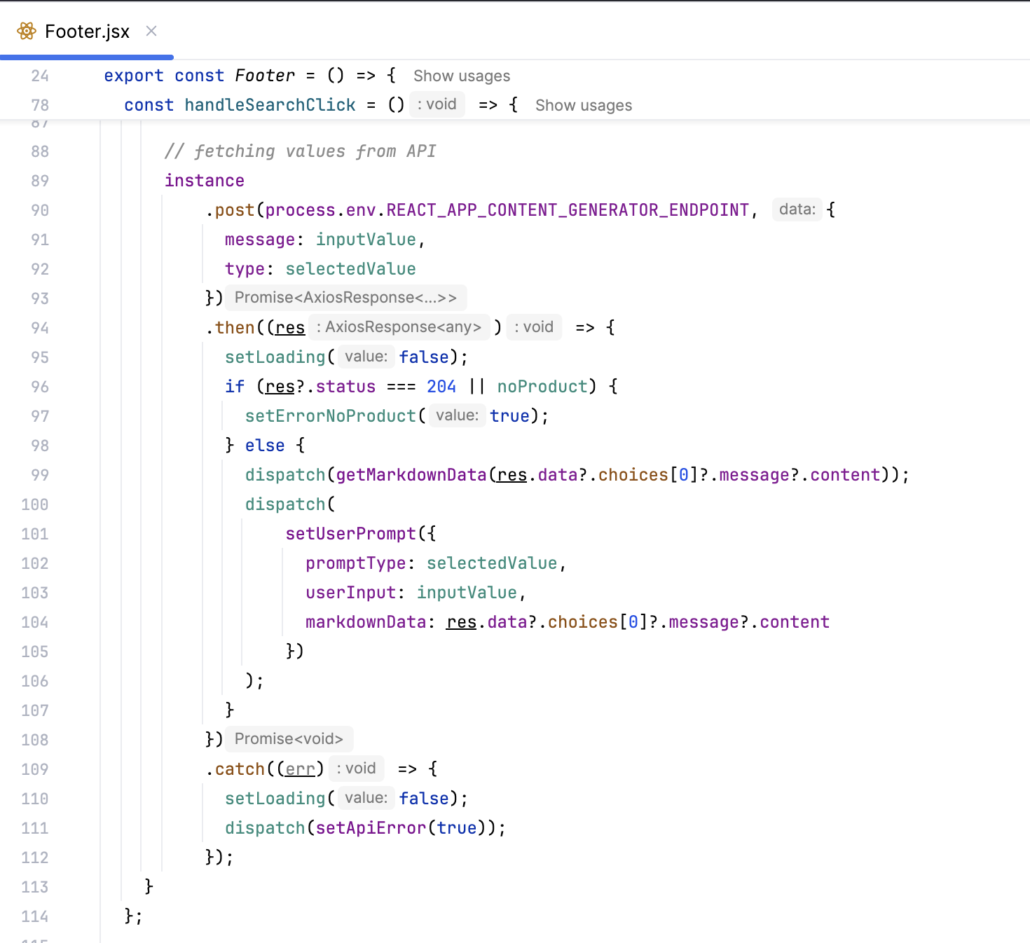 image of code snippet for chat interface