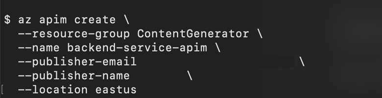 Code lines: az apim create