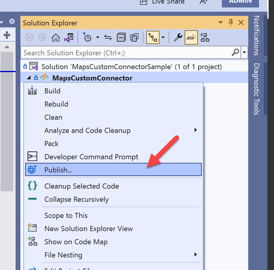 Visual Studio context menu for publish