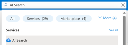 image of searching for AI Search service in Azure Portal