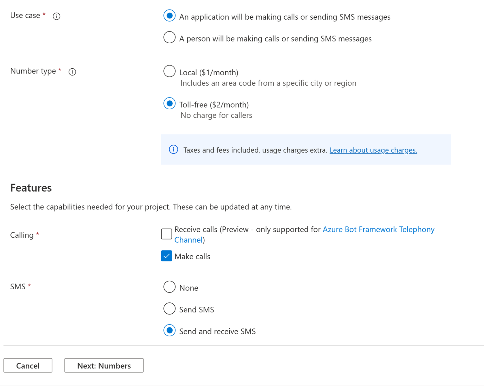 image of Email Communication Services phone number features in Azure