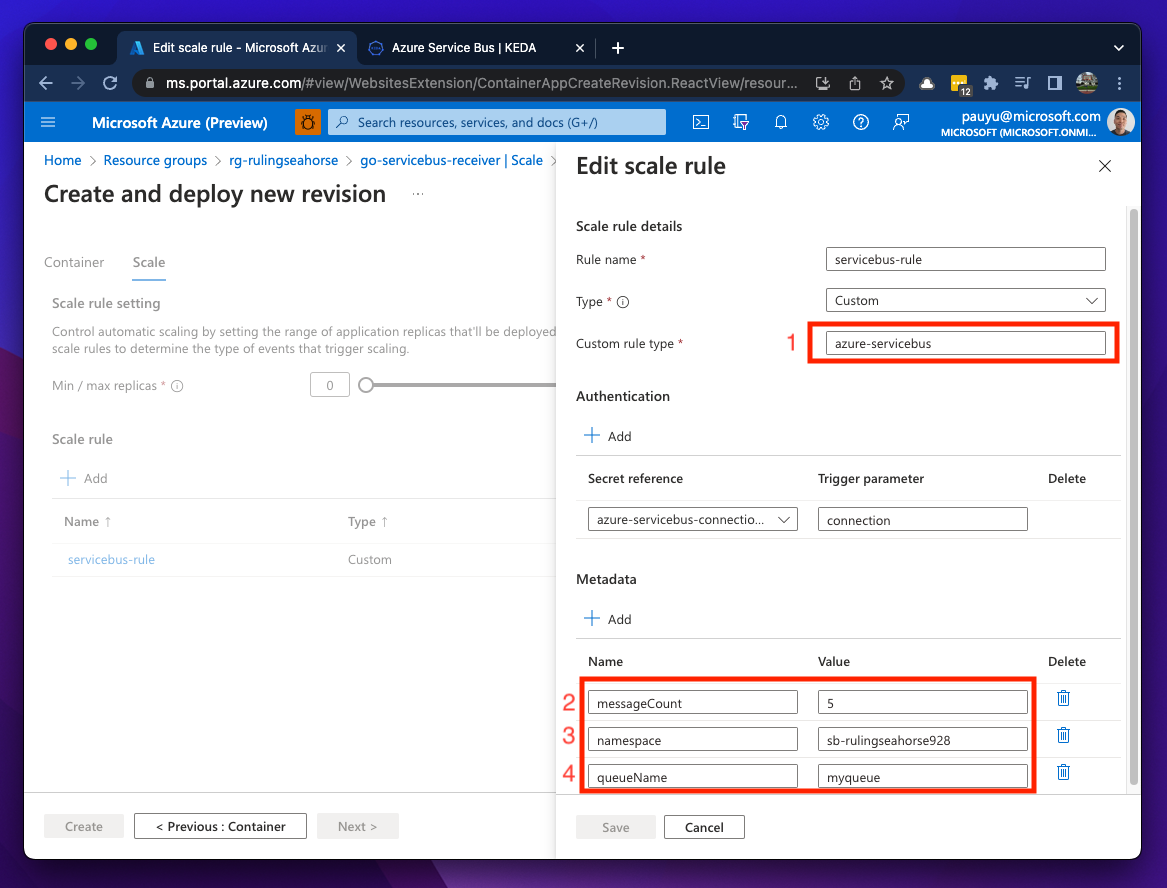 Azure Container App custom rule metadata