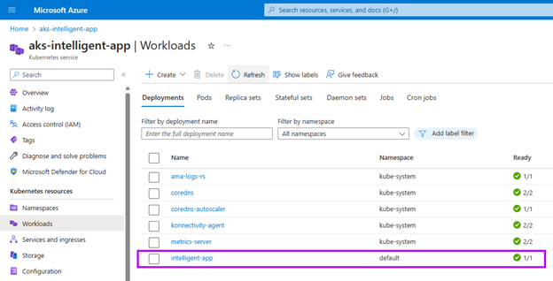 image of selecting the deployment in Azure Portal