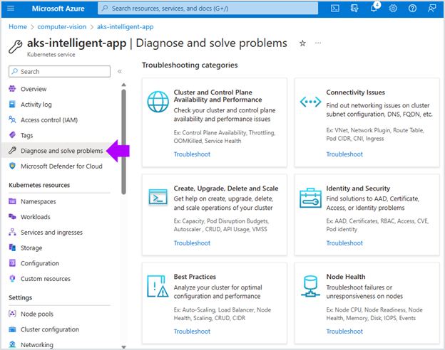 image of Diagnose and solve problems location in Azure