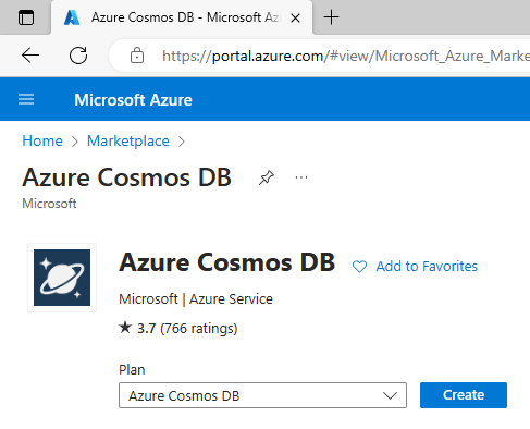 image of Azure Cosmos DB service page