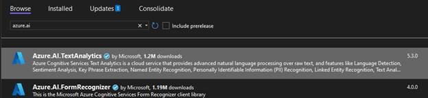 image of Azure.AI.TextAnalytics NuGet packages