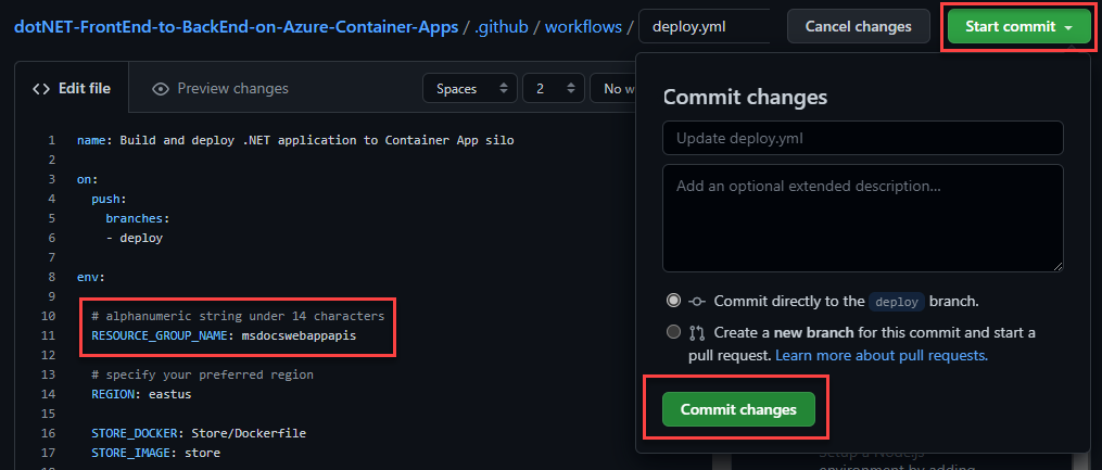 A screenshot showing how to commit changes