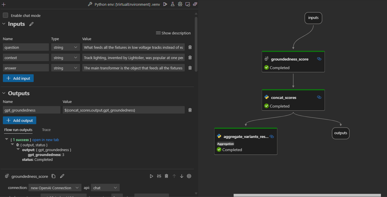 Screenshot showing evaluation of the groundeness of our flow