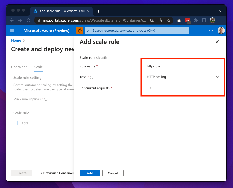 Adding HTTP scaling rule